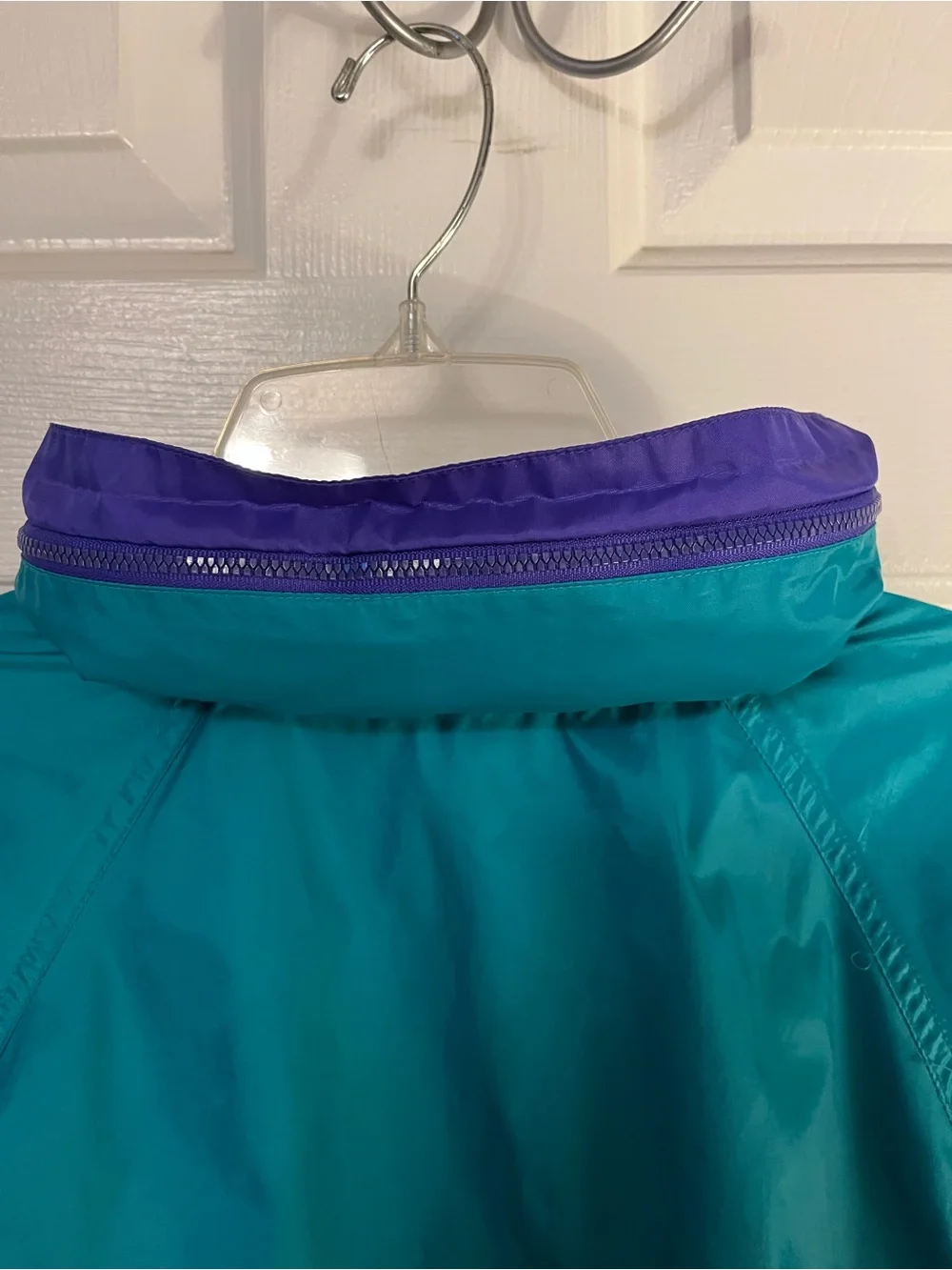Vtg American Eagle Windbreaker Adult Hidden Hood Colorblock Teal/Purple 90’s Med